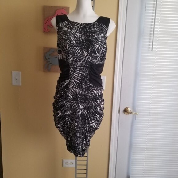 BCBGMAXAZRIA Devin Black Comb Panel Dress (L) - Picture 3 of 6